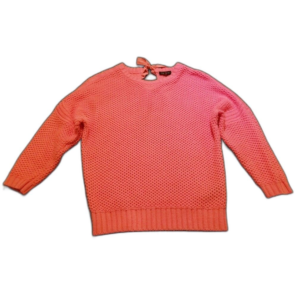 Ted Baker London Sweater Women Size 1 Coral Orange Knit Ribbon Bow Tie Aveleen